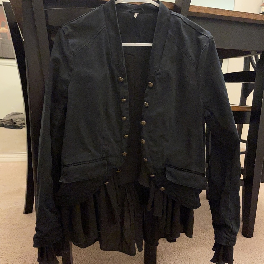 Free People Military Ruffles Romance Cardigan Jacket Coat